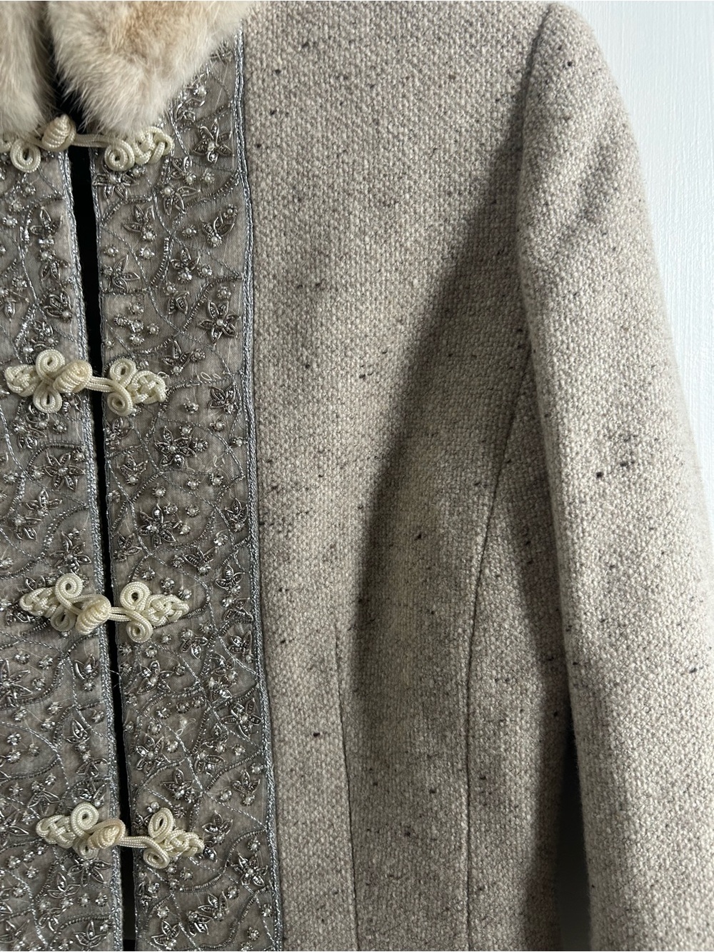 JODI Wool Alpaca Cashmere Embellished Fur Collar Jacket Size 4 - Picture 2 of 13